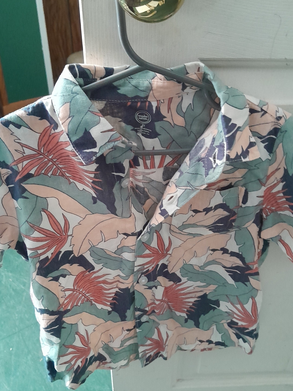 Tropical Print Short-Sleeve Shirt - Mint & Coral